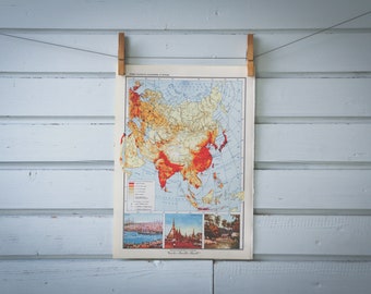 1967 Vintage Asia Population Density Map