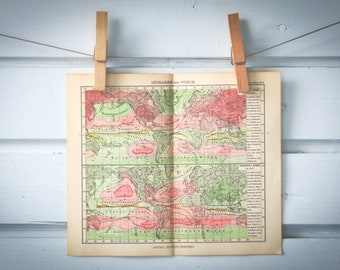 1931 Vintage Atmospheric Pressure & Winds World Map