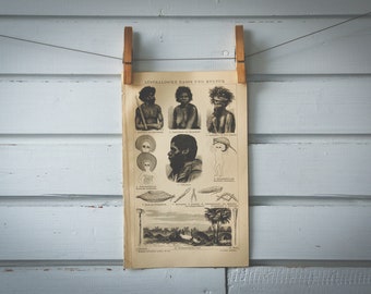 1887 Vintage Aboriginal Australians Lithograph Illustration