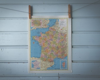 1957 Vintage Map of France