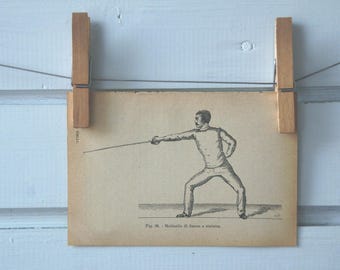 1917 Vintage Fencing Lithograph Illustration