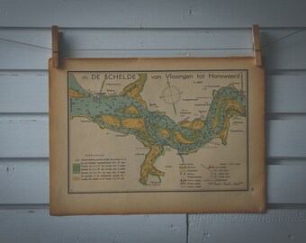 1941 Vintage Map of River Schelde