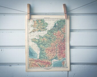 1956 Vintage Map of France