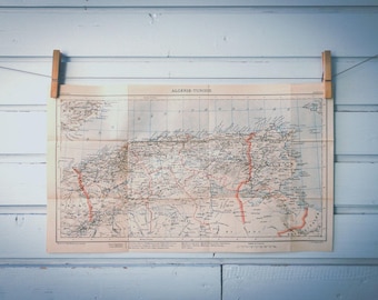 1927 Vintage North Algeria & Tunisia Map