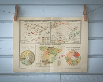 1928 Vintage Map of Spain