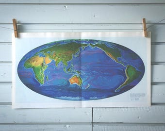 1968 Vintage Ocean Currents World Map