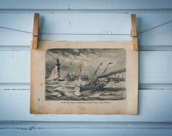1888 Vintage Le Havre Lithograph Illustration