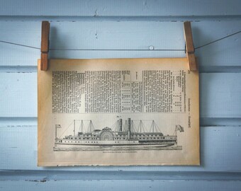 1890 Vintage Steamship Lithograph Illustration