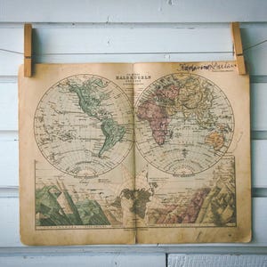 1886 Vintage World Hemispheres Map