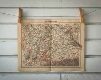 1884 Vintage South Germany Map