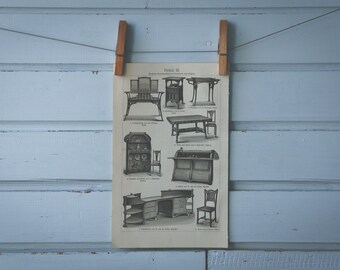 1907 Vintage Fin de Siècle French & Belgian Furniture Lithograph Illustration