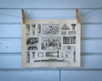1907 Vintage Ancient Egyptian Architecture Lithograph Illustration