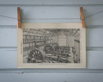 1907 Vintage Power Station Lithograph Illustration