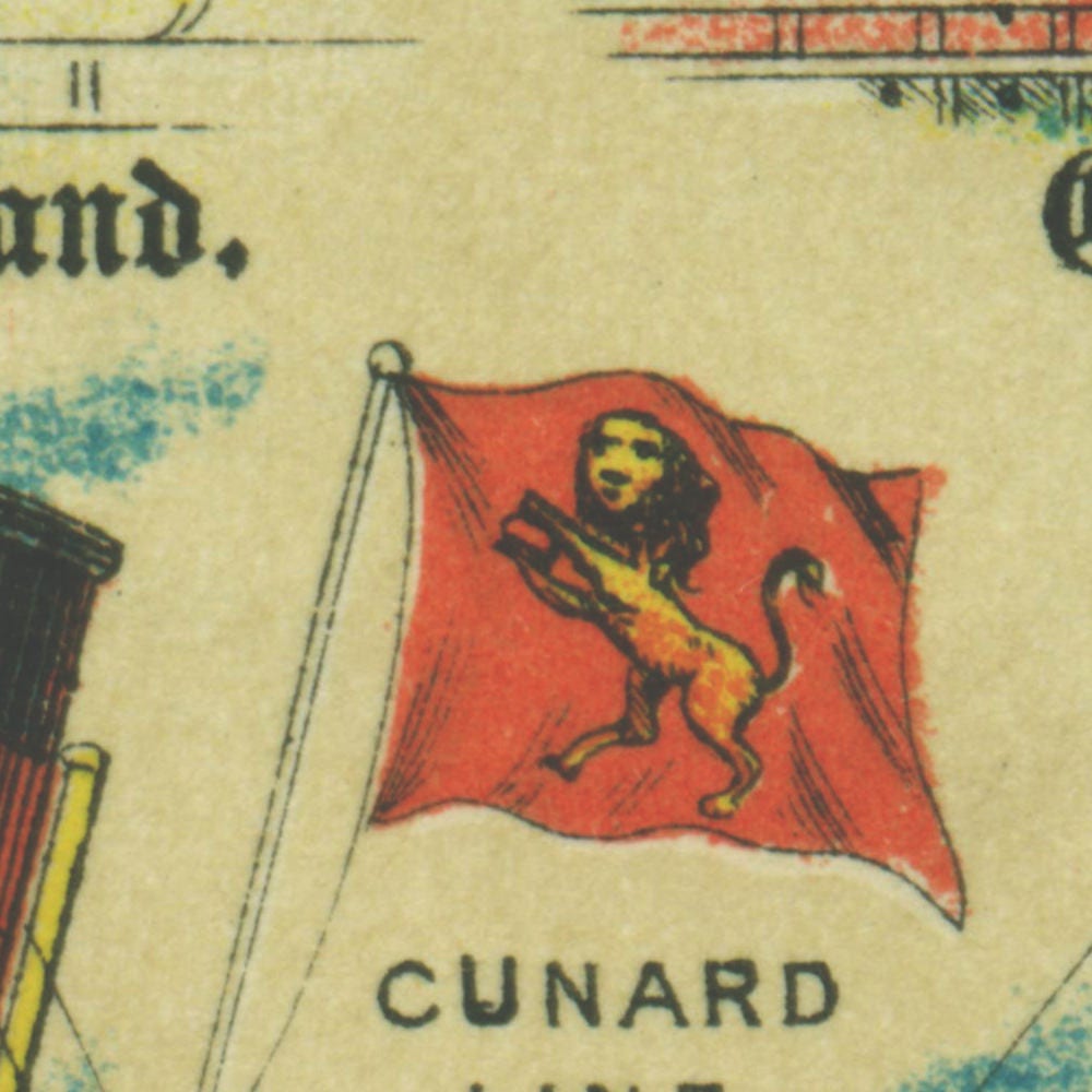 1895 Vintage Country & Shipping Company Flags Chromolithograph Illustration