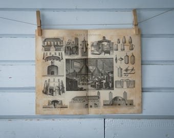 1887 Vintage Glass Production Lithograph Illustration