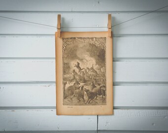 1900s Vintage Wolf Attack Illustration