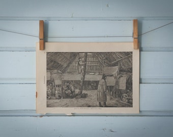 1897 Vintage Alaska Natives Lithograph Illustration