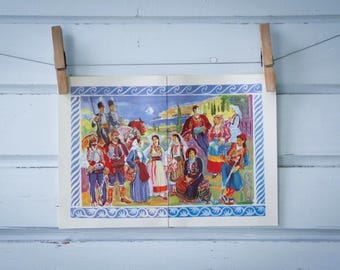 1955 Vintage Dalmatian Folk Costumes Illustration