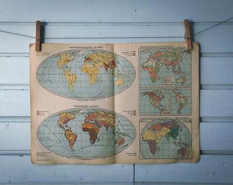1900s Vintage World Population Map