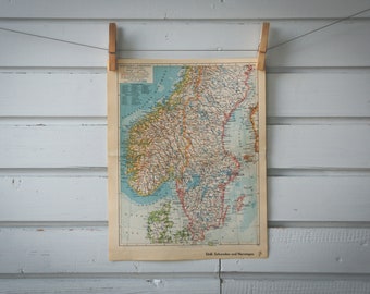 1936 Vintage South Scandinavia Map