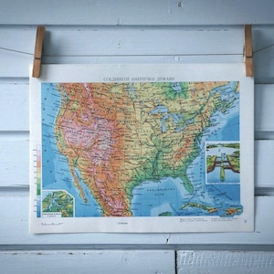 Carte des Etats-Unis vintage 1970