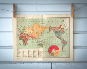 1928 Vintage World Demography Map
