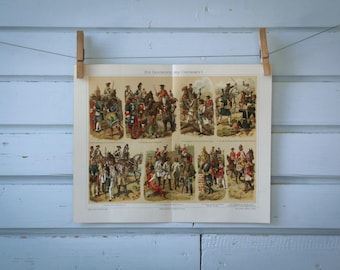 1907 Vintage Military Uniforms Chromolithograph Illustration