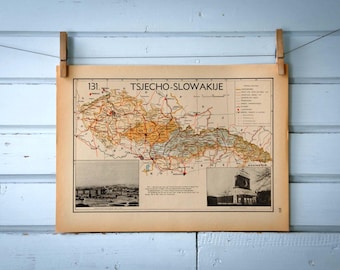 1941 Vintage Czechoslovakia Map