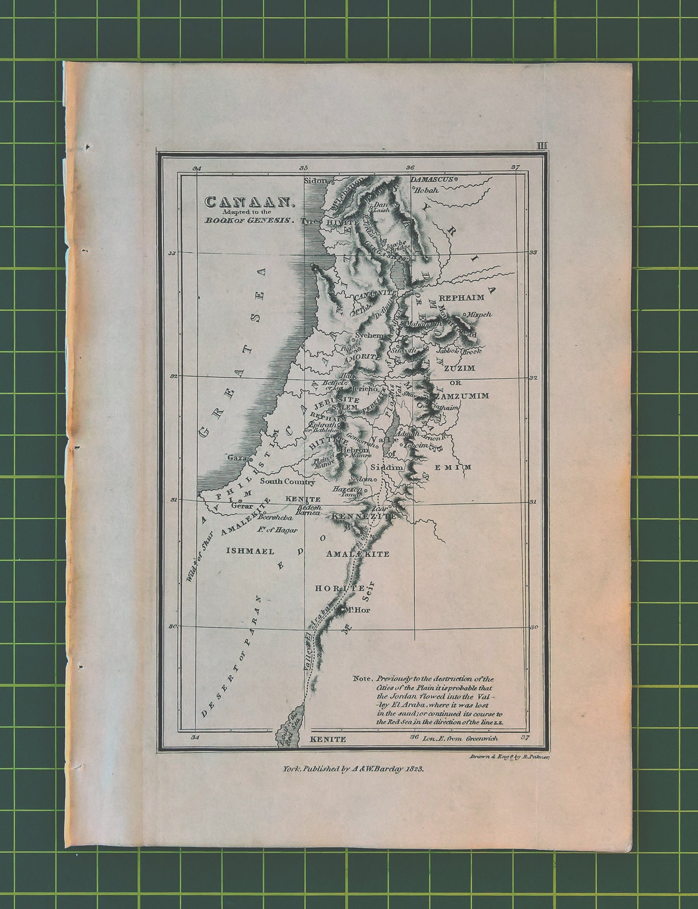 1823 Vintage Land of Canaan Map