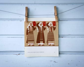 1966 Vintage Bosnian Folk Costumes Illustration