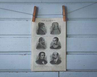 1907 Vintage Italian Writers Lithograph Illustration