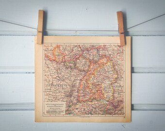1929 Vintage Southwest Germany Map