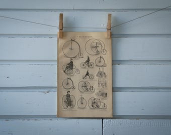 1887 Vintage Bicycles Lithograph Illustration