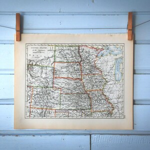 Carte vintage du centre-ouest des Etats-Unis, du nord-ouest de 1901