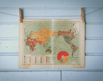 1937 Vintage World Demography Map