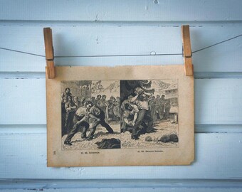 1890 Vintage Swiss Folk Games Lithograph Illustration