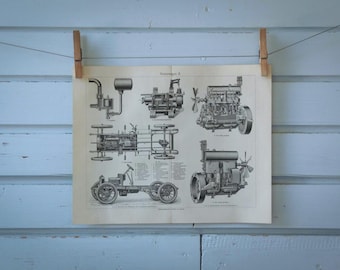 1907 Vintage Automobile Lithograph Illustration