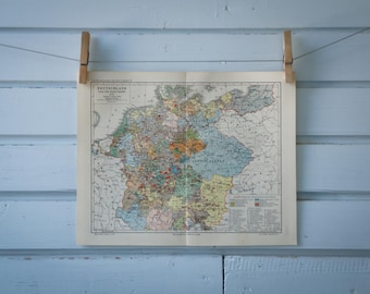 1907 Vintage Map of Germany in 14th Century