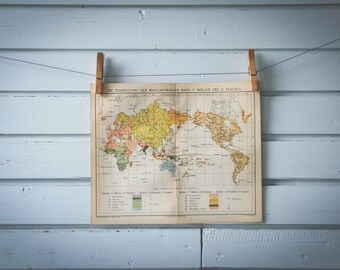 1887 Vintage Ethnographic Map of the World