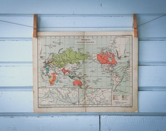 1897 Vintage Colonial Map of the World
