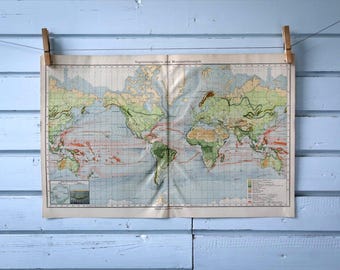 1907 Vintage Ocean Currents & Vegetation World Map