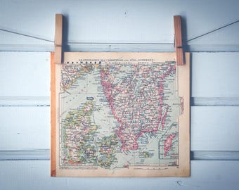 1929 Vintage South Scandinavia Map