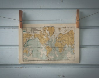 1907 Vintage Ocean Depths World Map