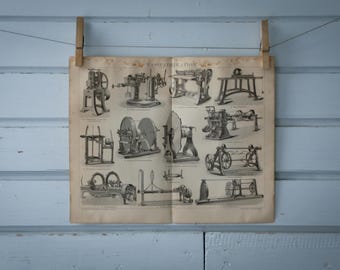 1887 Vintage Barrel Manufacture Machinery Lithograph Illustration