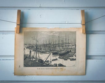 1890 Vintage West India Docks Lithograph Illustration