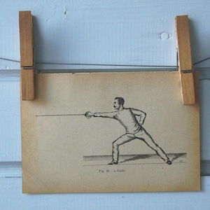 1917 Vintage Fencing Lithograph Illustration
