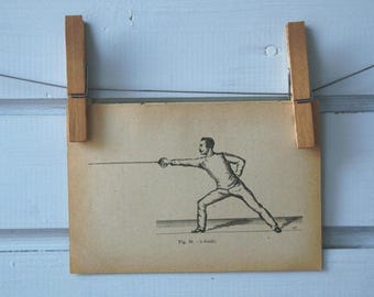 1917 Vintage Fencing Lithograph Illustration