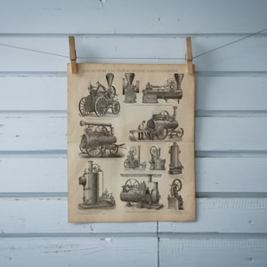 1887 Vintage Steam Engines and Vehicles Lithograph Illustration