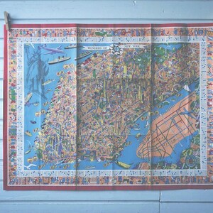 Zeldzame vondst* Vintage geïllustreerde kaart Nils Hansell's Wonders of New York uit 1953