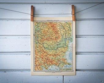 1956 Vintage Romania & Bulgaria Map